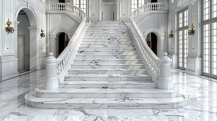 staircase with white-marble floor columns with white marble slab