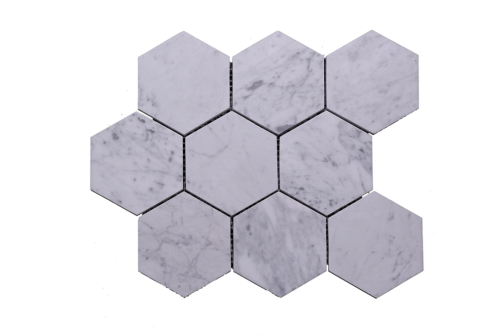 4 inch Hex in Carrara Polished