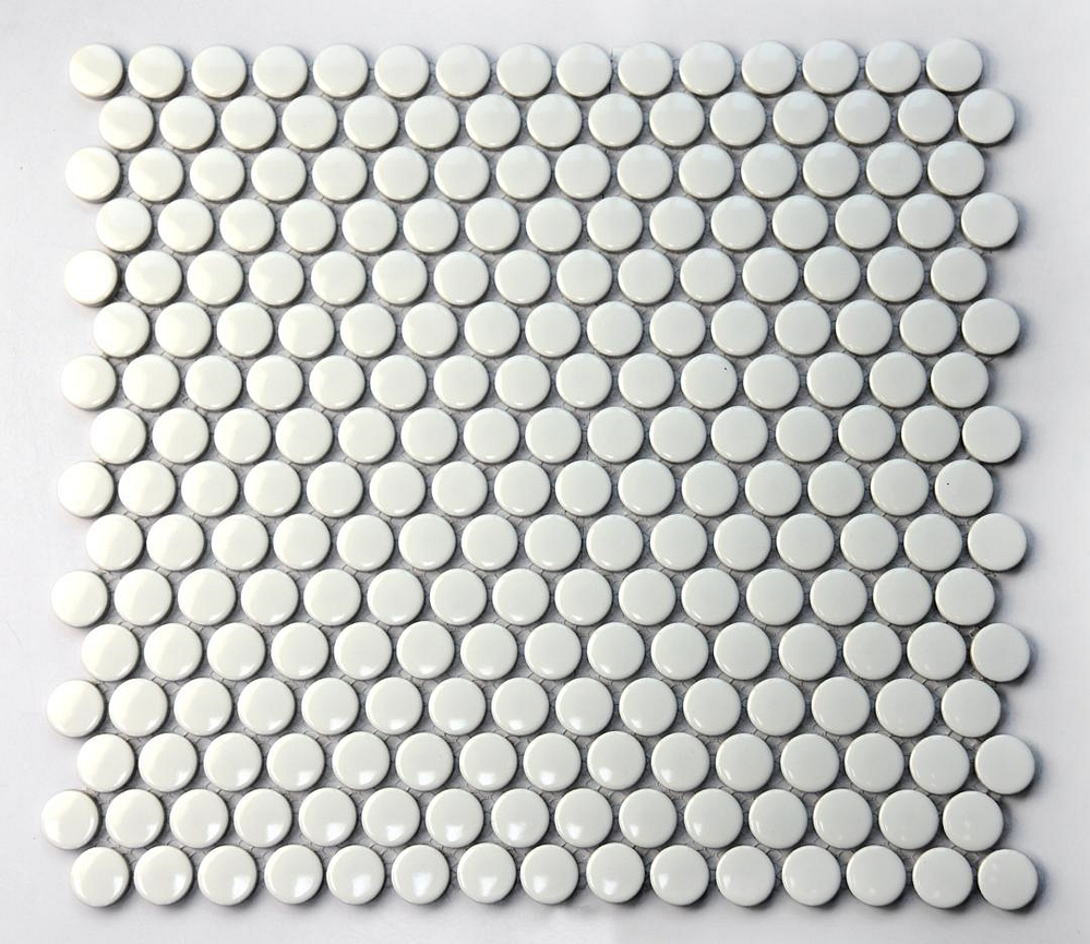 Penny Round White Glossy Tile for Bath & Beyond